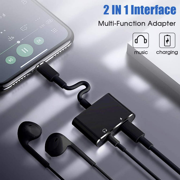[2 in 1] Headphone Adapter for iPhone,3.5mm Jack Dongle Aux Audio Charger  Splitter,Compatible with iPhone13/12/SE/XR/XS/X/8/8Plus/7/7 Plus Audio