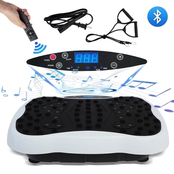 RICAN Vibration Plate Exercise Machine 330lb, Full Body Workout Vibrating Fitness Platform with Resistance Bands, Home Gym Equipment for Body Toning, White