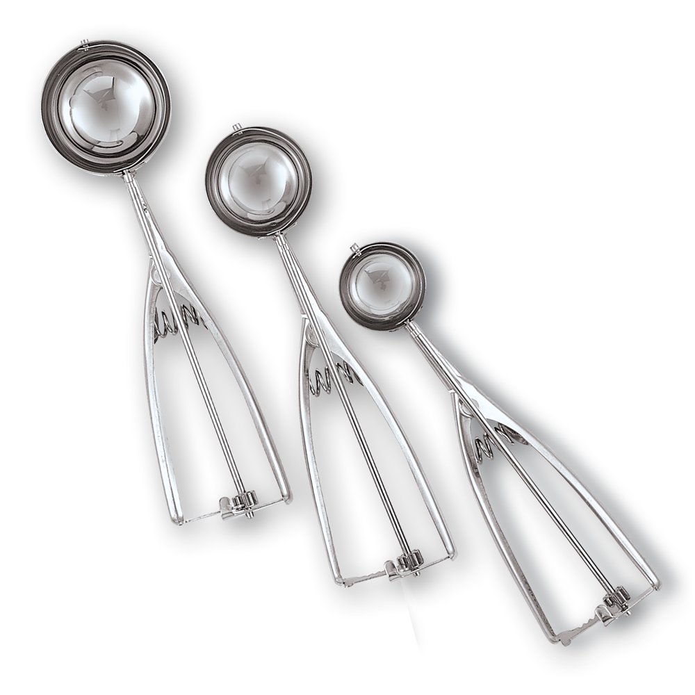 Stainless Steel Scoops with Easy Release Handles Set 3 Sizes