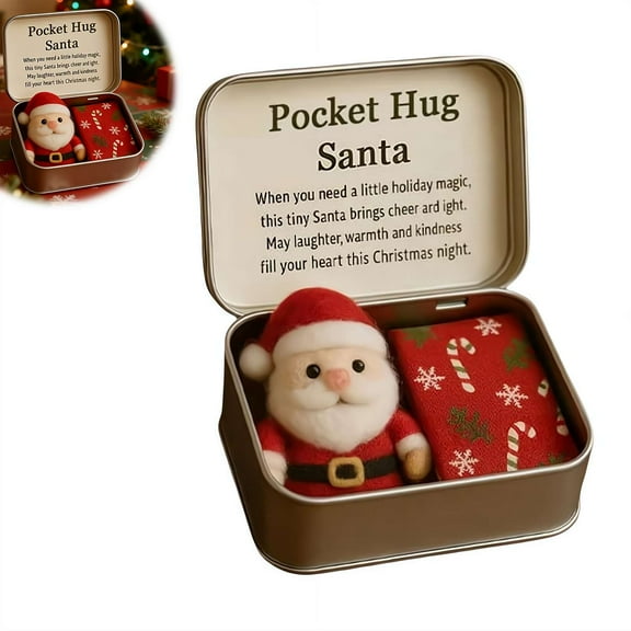 Christmas Pocket Hug Gift, Mini Christmas Santa Claus Decorations in a Box with Heartfelt Card, Cute Christmas Stocking Stuffer Keepsake