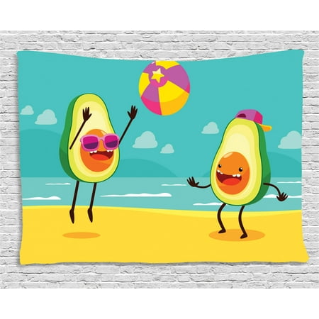 Avocado Tapestry Illustration Of Two Avocados Playing Volleyball