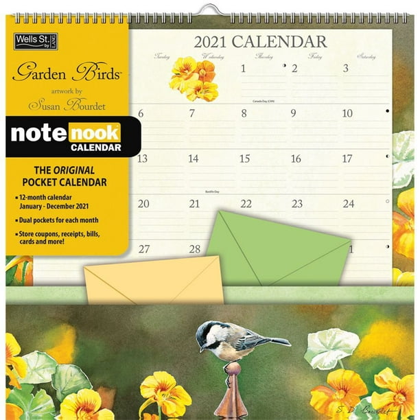 Garden Birds Note Nook Pocket Wall Calendar by Susan Bourdet Walmart