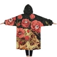 thumbnail image 2 of Oversized Wearable Blanket Hoodie,Black Gothic Skull Flower Pattern Sherpa Blanket Hoodie with Super Pockets,Super Warm Fuzzy Pullover for Women & Men, 2 of 6