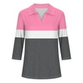 thumbnail image 4 of Cagogo Plus Size T-Shirts for Women Summer Tops Under $5 3/4 Sleeves V Neck Collared Color Block T Shirt Business Work T Shirts Clothes Mother's Day Gifts for Mom, 4 of 4
