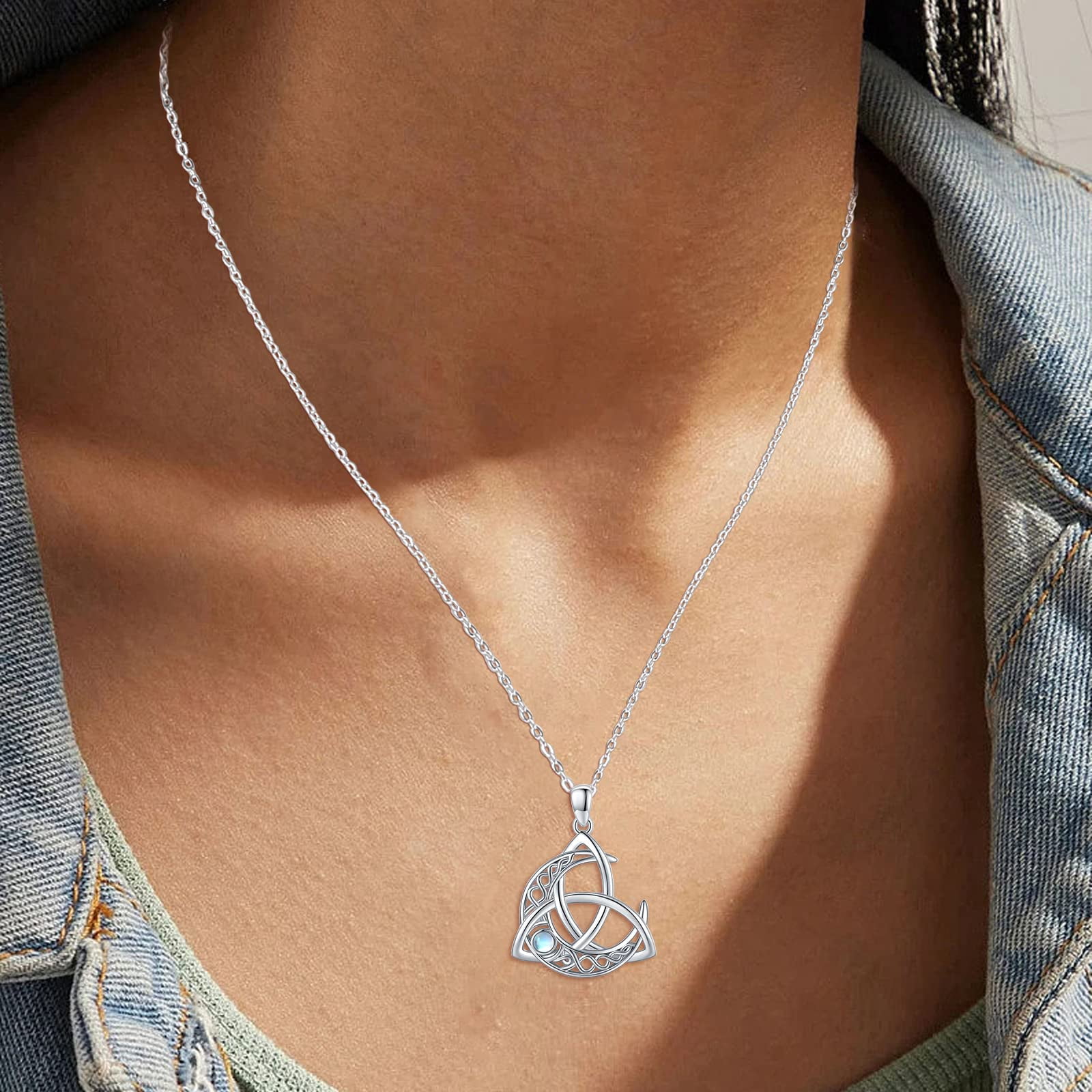 Midir&Etain Celtic Moon Necklace 925 Sterling Silver/Moonstone/turquoise Celtic Knot Pendant Necklace Crescent Irish Necklace Celtic Jewelry Women's Men's Gift