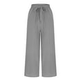 thumbnail image 4 of Yuyuzo Wide Leg Pants for Women Summer Drawstring High Waist Solid Color Capri Trousers with Pockets, 4 of 6