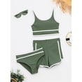 thumbnail image 3 of iEFiEL Kids Girls 3-Piece Swimsuit Tankini with Swim Bottoms Children Bikinis Set Bathing Suit Army Green 10-11, 3 of 5