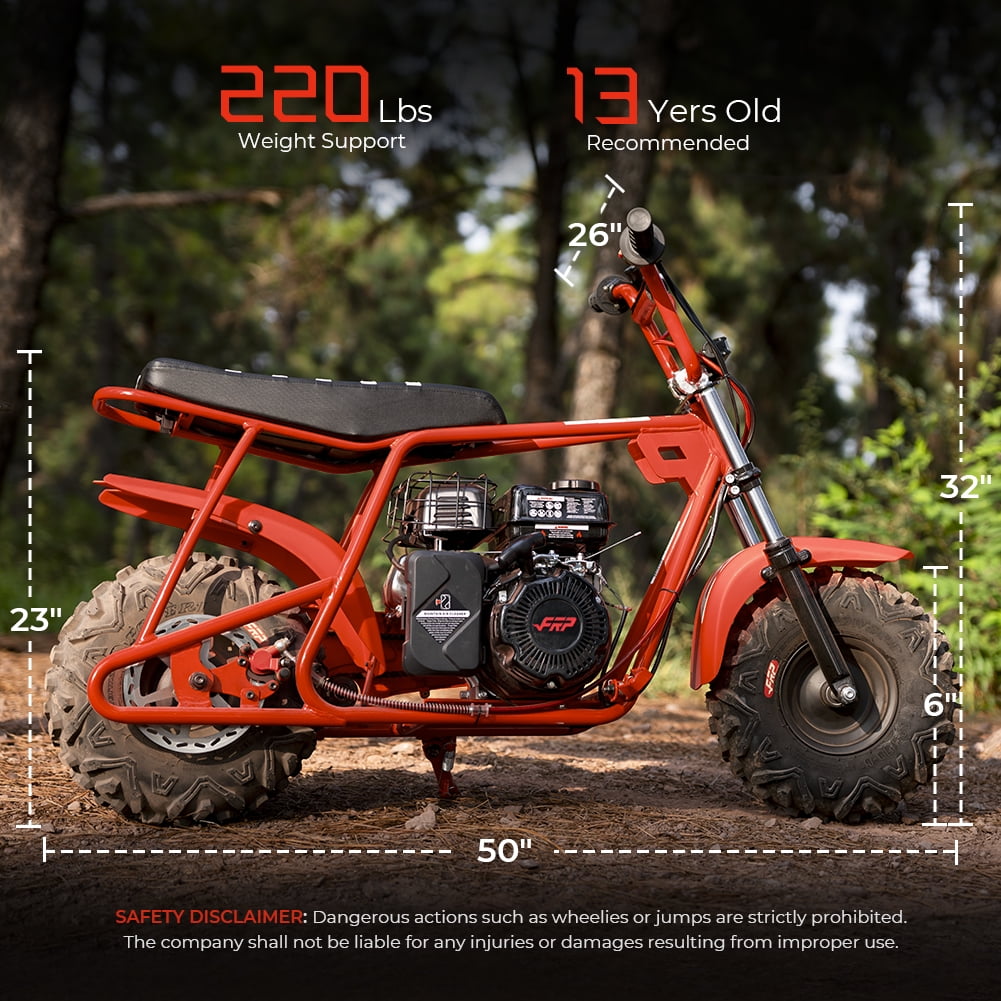 Upgraded 99cc 4-Stroke Gas Mini Bike for Ages 13+, Pull Start, Suspension Front Fork, Hydraulic Brakes, SUNF Tires, Up to 28 MPH, 220 lb Capacity – Red
