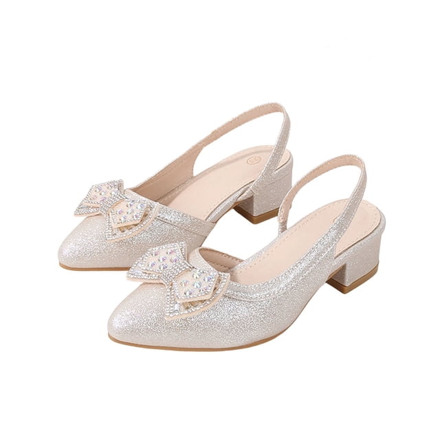 Sandalias de Oro Tacones Hueco-Fuera Respirable Princesa Sandalias para Niñas Primavera/Verano Estilo Suela Suave Arco-Decorado para Niños Medianos Y Grandes