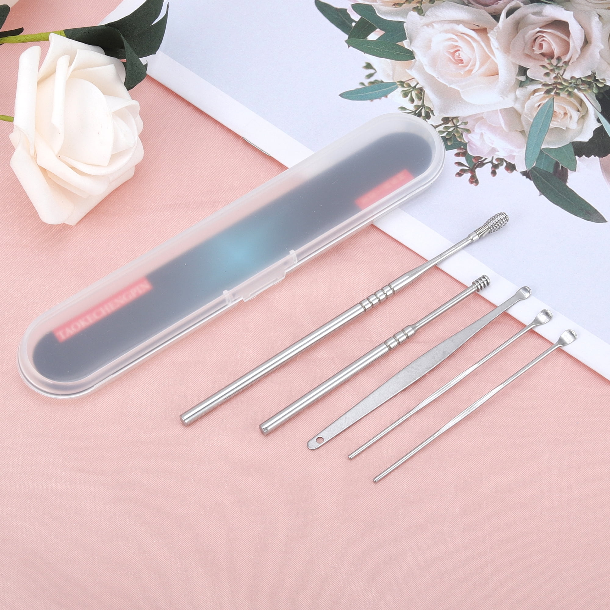 Unique Bargains Single Spiral Earwax Cleaning Tool Kit Silver Tone Five Pieces Included
