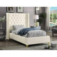 thumbnail image 2 of Renaissance Refinement Modern, Contemporary Bonded Leather Upholstered Wingback Bed with Deep Button Tufting, Gold Nailhead Trim and Custom Gold Legs, 2 of 6