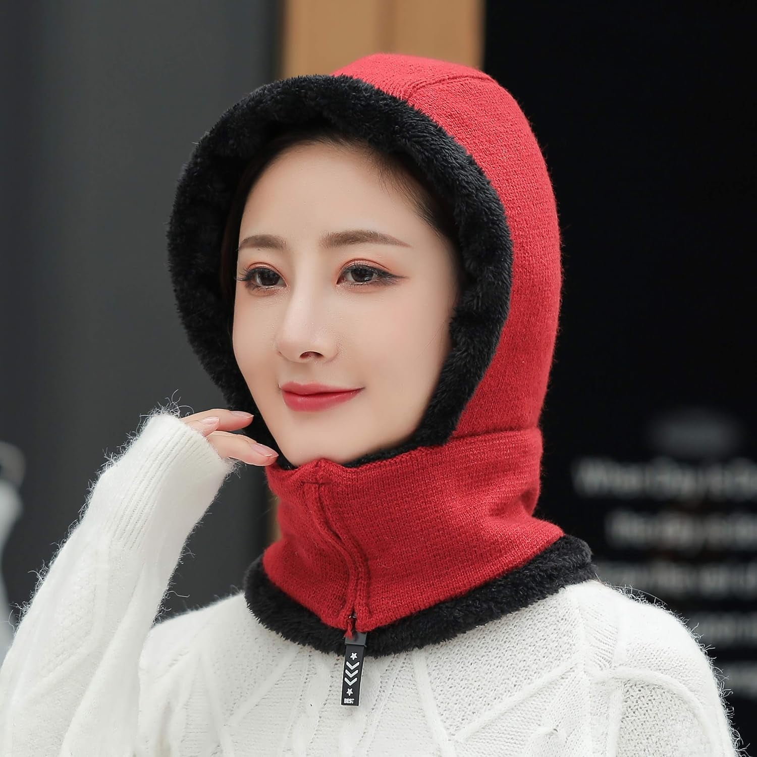 Zhengup Women Balaclava Visor One-Piece Skull Beanie Hat Neck Circle Scarf Ski Snow Winter Knit Fleece Cap Cold Weather
