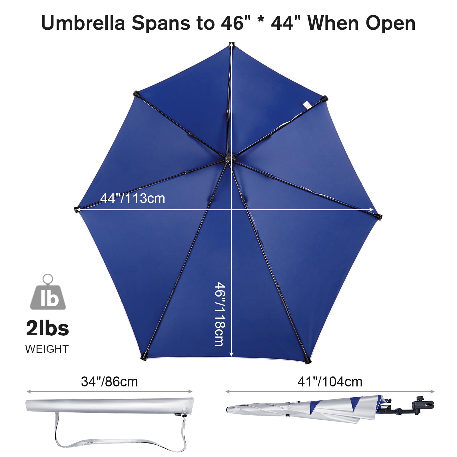 G4Free UPF 50+ Adjustable Chair Umbrella with Universal Clamp, XL UV Protection Sun Shade for Beach, Stroller, Wheelchair, Golf, Patio