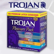 Angle View: Trojan™ Pleasure Pack Double Ecstasy™, Ultra Thin, Fire & Ice™, Ultra Ribbed & Her Pleasure Sensations Lubricated Latex Condoms Variety Pack 40 ct Box