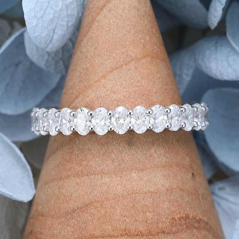 Silvago Jewel White Gold Over 14K Silver Diamond Ring - Oval Cut Excellent 3 Ct Diamond Engagement Rings - Engagement Wedding Full Eternity Bands for Women's - Latest Engagement Diamond Rings