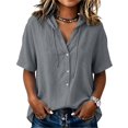 thumbnail image 6 of GZWYHT Women's Loose Fit Hooded Short Sleeve Blouses Button Front Breathable Lightweight Casual Summer Shirts Comfy Tops for Loungewear Gray XL, 6 of 7