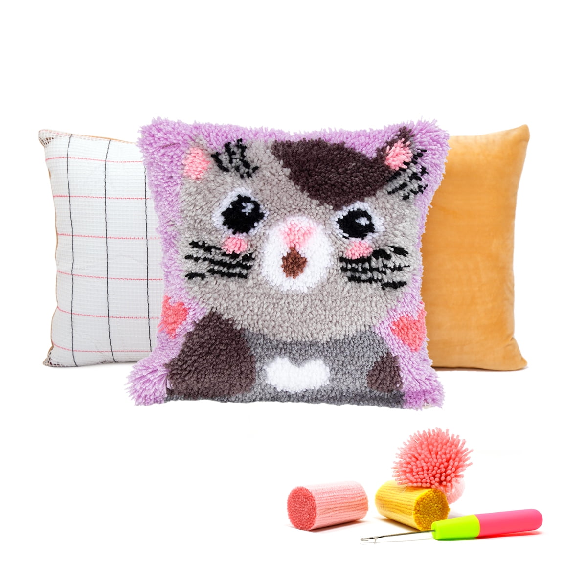 Latch Hook Pillow Kits for Adults pillow,latch hook pillow kits,Cat Embroidery Creative Craft Home Decor Ideal for Learning Pillow Making 43×43cm/17*17in