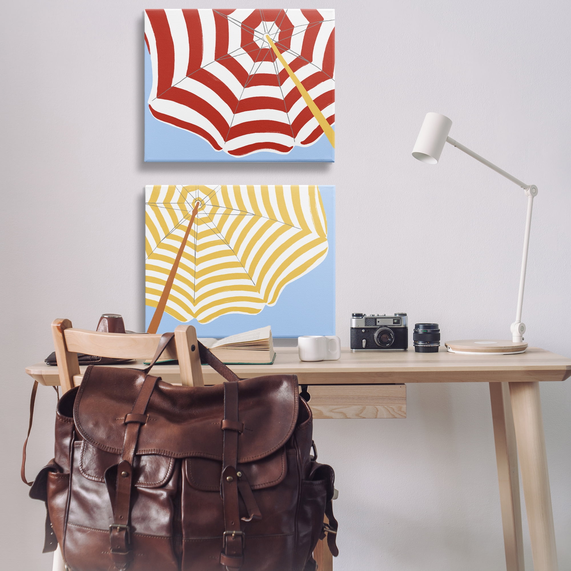 Stupell Industries Striped Beach Umbrella Nautical & Beach Painting Wrapped Canvas Art Print Wall Art, 30 x 24, Set of 2