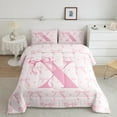 thumbnail image 2 of jejeloiu Personalized Letter X Full Size Comforter Sets,Monogrammed Theme Bedding Comforter Set,Ribbon Bow Knot Bedding Sets,Bedroom Decor Ultra Soft Reversible,3 Pieces, 2 of 7
