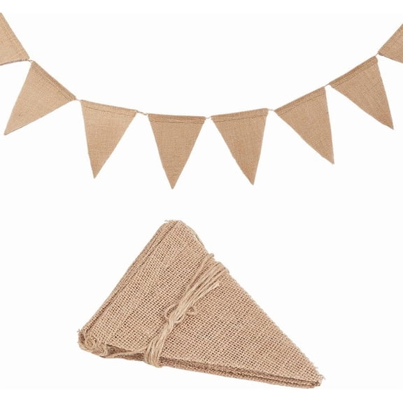13.25FT Tan Flag Banner Burlap Banner Garland 7 x 5 Inch Triangle Linen Twine String Bunting Pennant Streamers Accessories for DIY Celebration Birthday Wedding Holidays Party Decorations