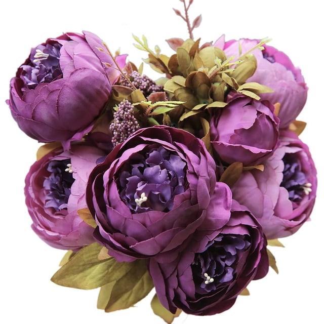 Ramo de flores de seda de peonía artificial vintage púrpura brillar Juguete