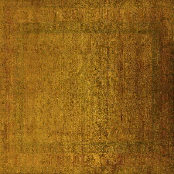 Ahgly Company Machine Washable Indoor Square Oriental Yellow Industrial Area Rugs, 4' Square