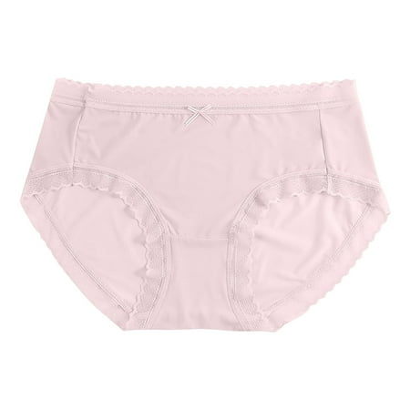 TIHLMK Plus Size Underwear for Women Panties Women s Traceless Ultra Thin Ice Silk Briefs Lace Edge Breathable Mid Waist Briefs Gifts for Women Pink Underwear