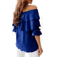 thumbnail image 2 of Caoirhny Women Fashion Wild Shirts Solid Color Boat-Neck Off-Shoulder Half Sleeve Chiffon Blouses Summer Casual Ruffles Tie-Up Tops, 2 of 9