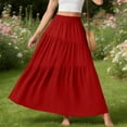 thumbnail image 5 of Roncen Women’s Boho Elastic High Waist Pleated A-Line Flowy Swing Asymmetric Tiered Maxi Long Skirt Dress with Pockets, 5 of 6