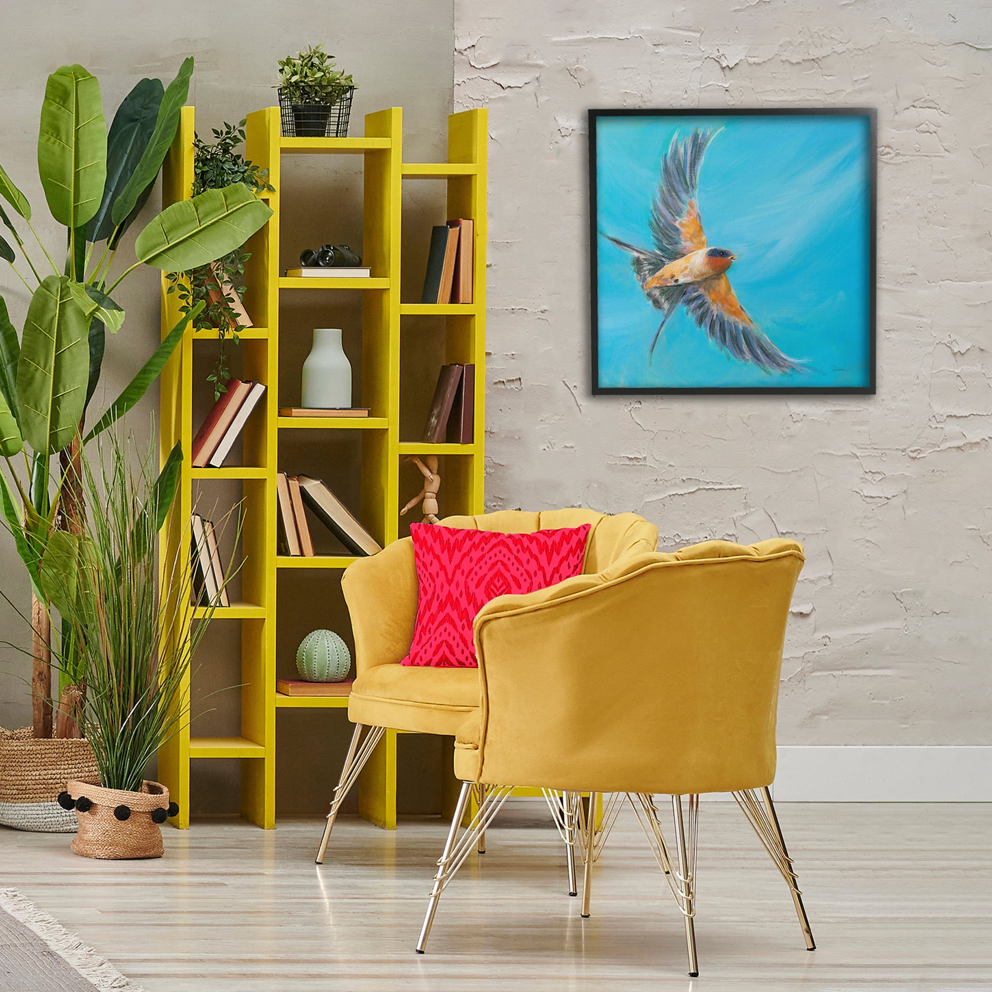 Stupell Industries Soaring Bird on Blue Animals & Insects Painting Black Framed Art Print Wall Art, 24 x 24