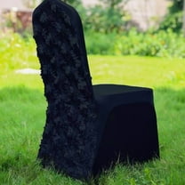 BalsaCircle Black Satin Raised Roses Spandex Stretchable Banquet Solid Chair Covers Slipcovers