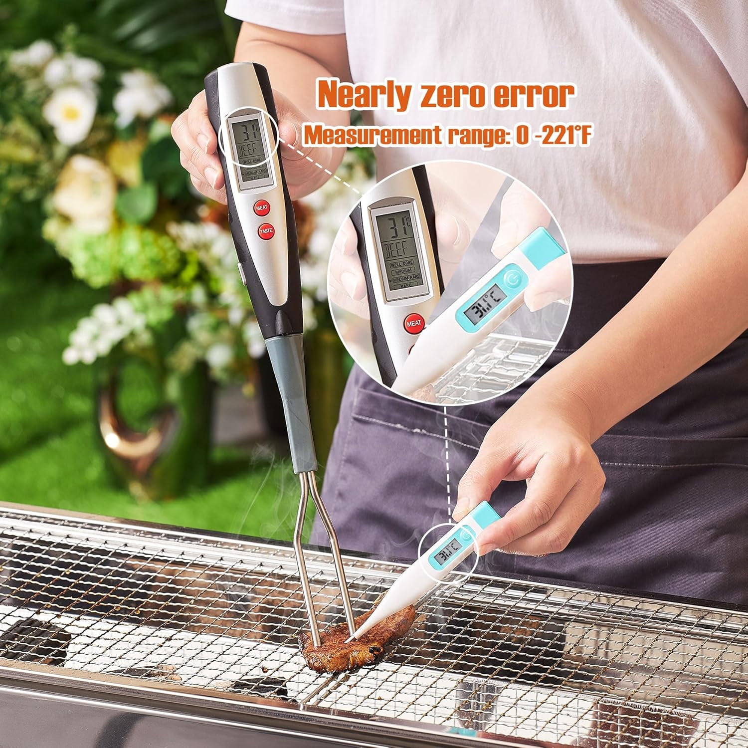 Meat Thermometer Fork Grill Digital Cooking Instant Read Suitable BBQ Smoker