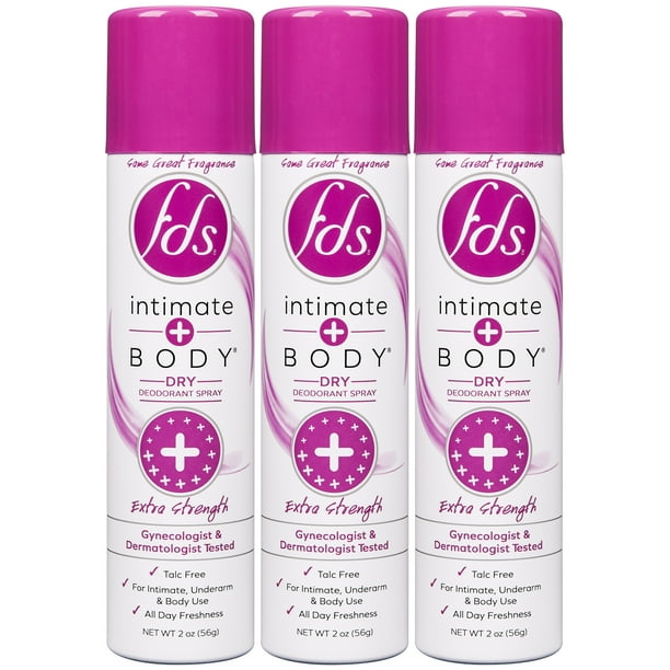 FDS Intimate + Body Dry Feminine Deodorant Spray, Extra Strength, 3 pack