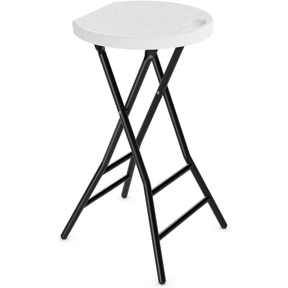 5Rcom Folding Stool, 24 inch Bar Stools with Handle, Metal and Plastic Foldable Stool for Adults Portable, Collapsible Round Folding Bar Stool Chair for Home Kitchen, 550lbs Capacity, White
