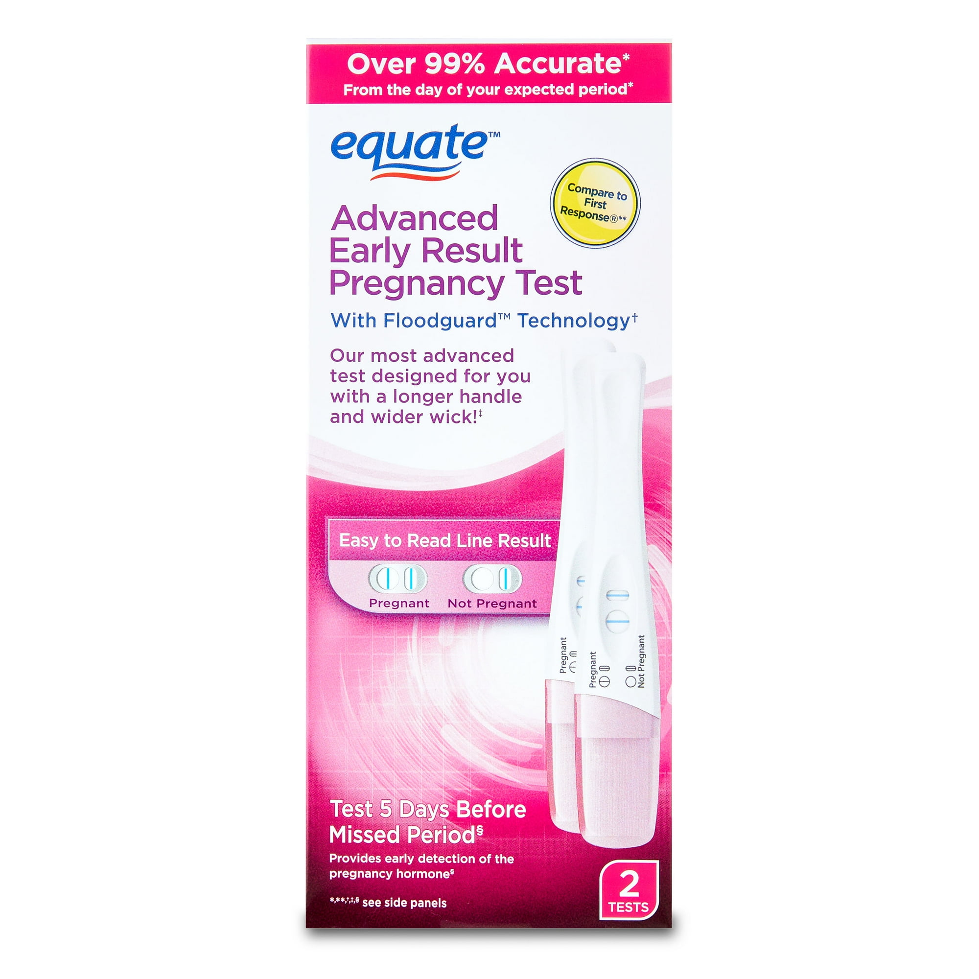 Equate Advanced Early Pregnancy Test with Flood Guard, Can Tell You 5 Days Sooner Than Your Missed Period (2 Count), Compare to First Response®