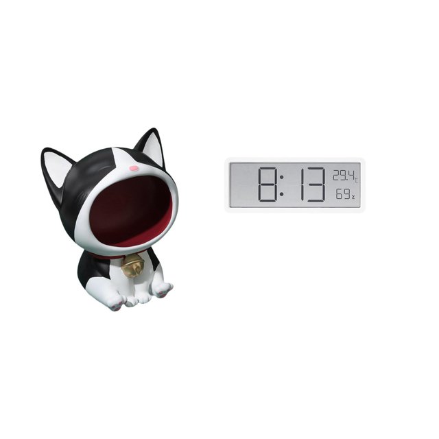 Estatua de escritorio,Estatua de gato con forma de cuenco para llaves,entrada,dibujos animados,decoración del hogar,Reloj de pared digital,Reloj de pared digital multifuncional para