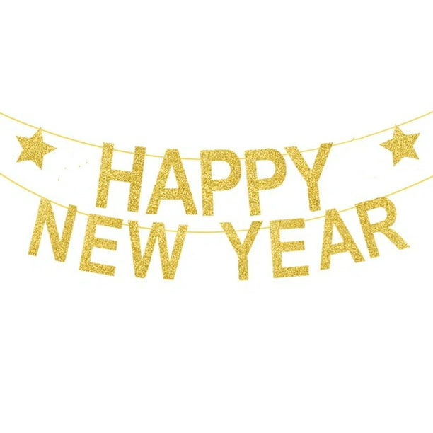 Banderín dorado de Nochevieja para decoración del hogar, guirnalda de Feliz Año Nuevo 2025, decoraciones para fiestas, tira de la bandera
