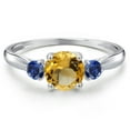 thumbnail image 3 of Gem Stone King 10K White Gold Yellow Citrine and Blue Created Sapphire 3-Stone Ring for Women | 1.08 Cttw | Round 6MM | Gemstone November Birthstone | Size 9, 3 of 6