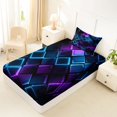thumbnail image 5 of Castle Fairy Abstract Glowing Square Twin Sheets 3pcs,Minimalism Lit Cube Bedding,Purple Blue Black,1 Flat Sheet, 1 Fitted Sheet and 1 Pillowcase, 5 of 7