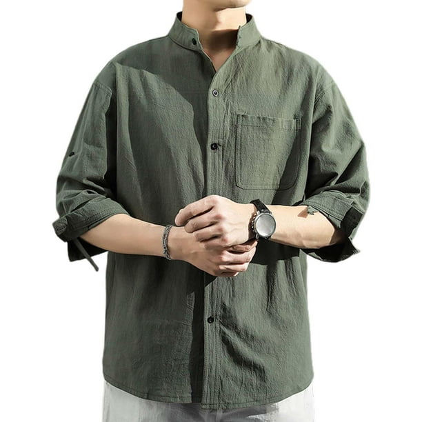 Camisa suelta informal para hombre sin cuello ajuste regular elegante con botones en la parte delantera 2XL jinwen Camisa suelta informal para hombre Walmart en linea