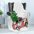 thumbnail image 4 of Christmas Soft Flannel Fleece Throw Blanket, Retro Classic Red Car Carrying Big Xmas Tree with Star and Cartoon Design Print, Cozy Plush for Indoor and Outdoor Use, 50" x 60", White Red, by Ambesonne, 4 of 5