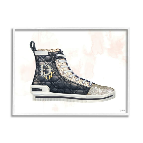 Stupell Industries High Top Fashion Forward Quilted Sneakers Glam Style Graphic Art White Framed Art Print Wall Art, 11x14, by Ziwei Li