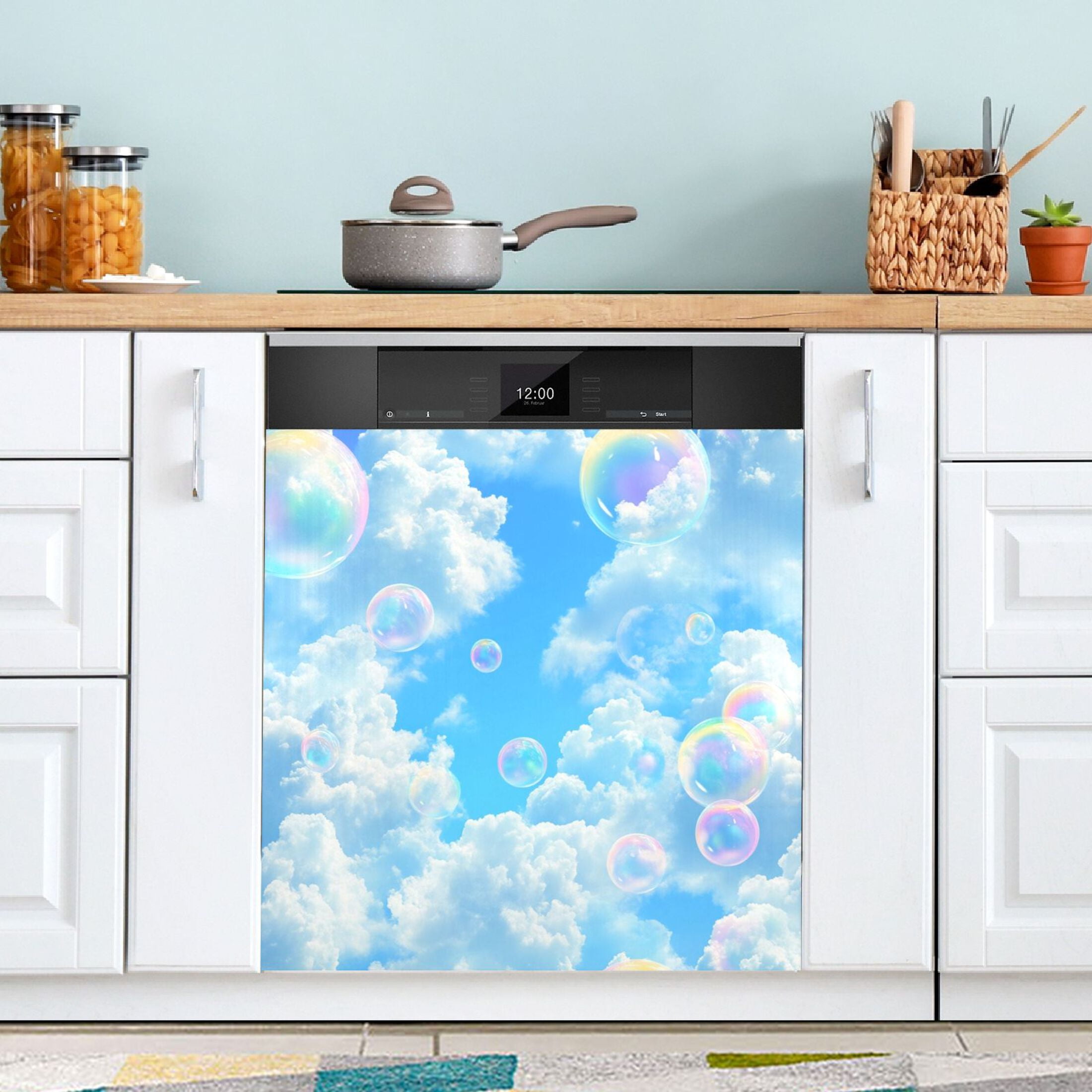 Dishwasher Magnetic Sticker 23x26 Inch Refrigerator Magnetic Sticker Washing Machine Magnetic Sticker Kitchen Panel Magnetic Sticker Home Decor White Cloud Bubble