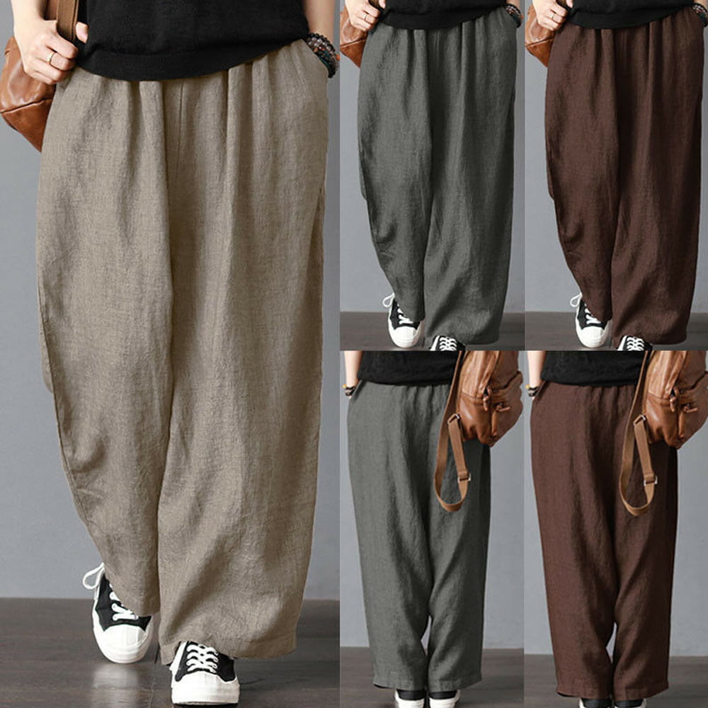 Coolred-Men Trousers Plus Size Basic Style Cotton Linen Training Pant 