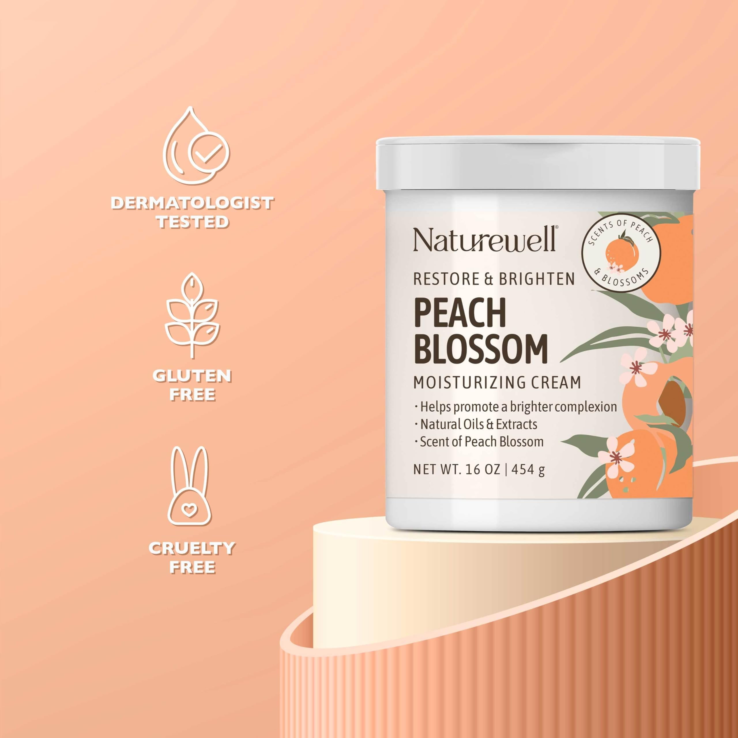 NATUREWELL Peach Blossom Restore & Brighten Moisturizing Cream For Face & Body, Infused With Peach Extract, Niacinamide, & Hyaluronic Acid, Promotes A Brighter Complexion, Pack of 2 (16 Oz Each)