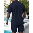 thumbnail image 5 of Maqroz Mens 2 Piece Outfits Short Sleeve Button Down Top & Shorts Hollow Out Breathable Knit Set Fashion Casual Textured Summer Streetwear, 5 of 8