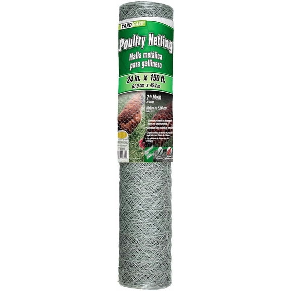 YARDGARD 2 Inch Twisted Mesh Wire Fence 24 in. x 150 ft. 20Gauge Galvanized Steel For Poultry Netting | Chicken Coops | Garden Protection