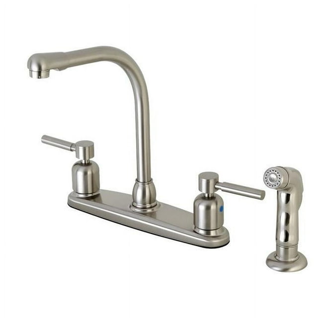 Kingston Brass FB758DLSP Concord 8-Inch Center Set High-Arch Kitchen Faucet with Plastic Sprayer, Brushed Nickel