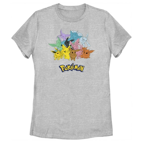 Women's Pokemon Pikachu and Eeveelutions Logo  Graphic Tee Athletic Heather Small