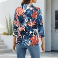 thumbnail image 7 of Women's 3/4 Sleeve Button Up Shirt with Lapel Collar and Floral Print, Casual Fashion Top for Daily Wear, Lightweight Summer Blouse Dark Blue 2XL, 7 of 7